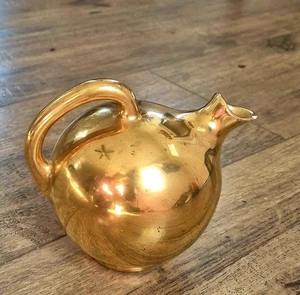 Vtg Mid Century Modern Gold Ceramic Miniature Decorative Jug Paint Chip - Picture 1 of 4