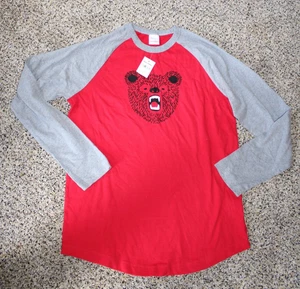 T-shirt Hanna Andersson ragazzo 160 rosso grigio 14/16 manica lunga stampa orso nuova con etichette - Foto 1 di 3