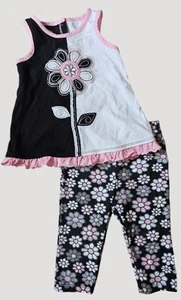 * KIDS HEADQUARTERS Pink White Black Floral Print Leggings Pant Set Girls 24 m - Picture 1 of 5