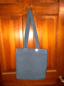 The Sak Blue Crochet Handbag Purse Double Straps 12x13 - Picture 1 of 7