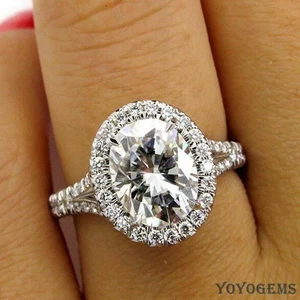 Moissanite Split Shank Engagement Ring Solid 14K White Gold 2.50 Carat Oval Cut - Picture 1 of 8
