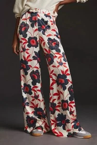 Corey Lynn Carter Floral Satin Printed Wide Leg Slacks Pant Anthropologie Sz M - Picture 1 of 14