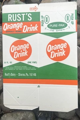 Rusts Dairy Unused Orange Juice Carton Sharon PA Rare Pint - Image 1 of 4
