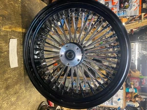 Black Chrome 48 King Fat Spoke 17X6 Rear Wheel Custom 200 Harley Softail Chopper - Picture 1 of 12