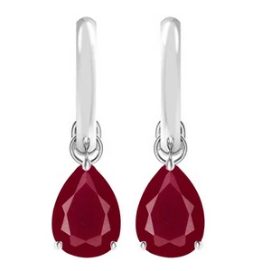 2.00 Carat Pear Cut 100% Natural Burmese Red Ruby Earrings In 14KT White Gold - Picture 1 of 3