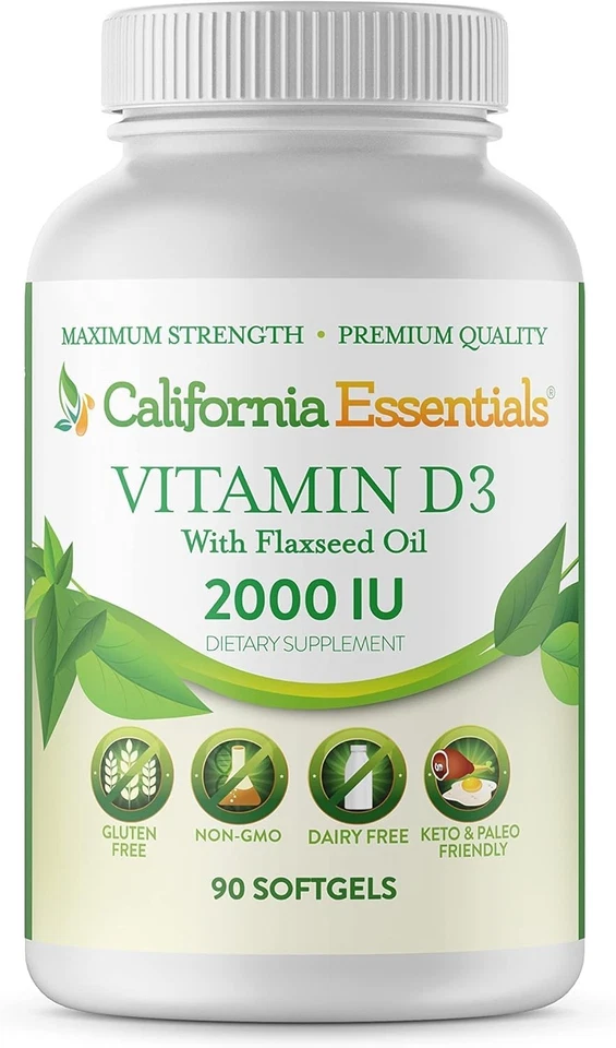 Vitamina D3 2000 UI Cápsulas Blandas Apoyo Inmunológico - Aceite de Linaza Esencial California Foto 1 de 4