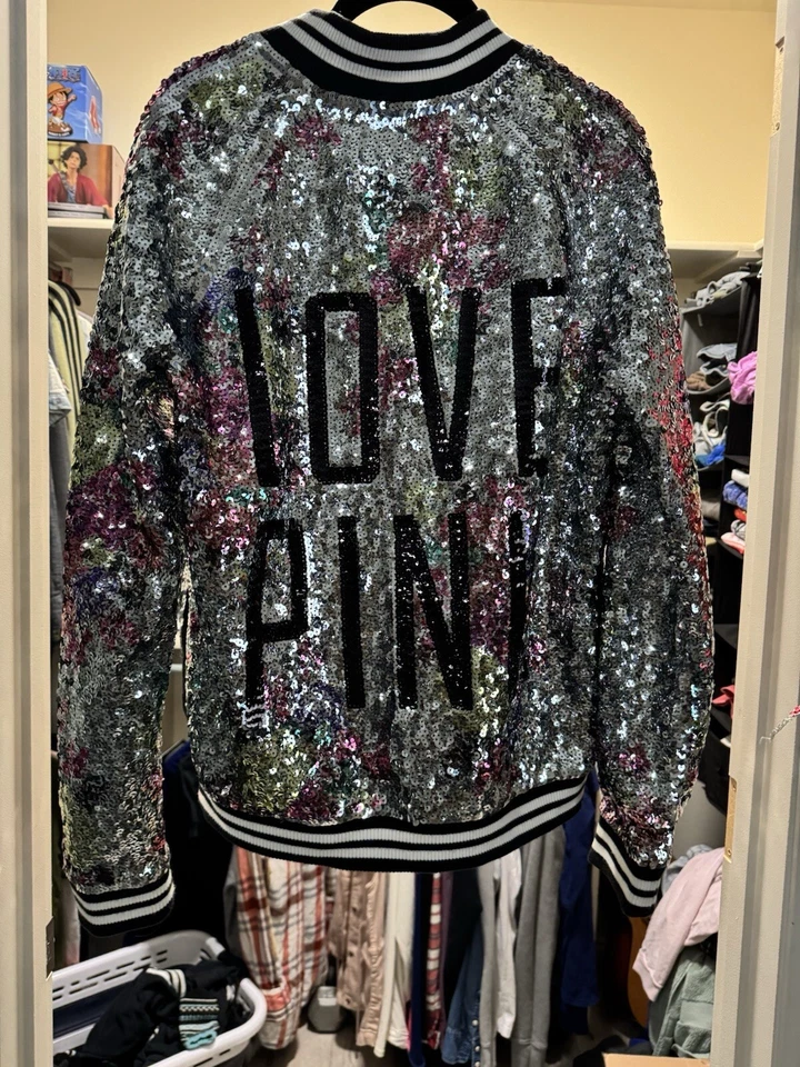 Difícil de encontrar Chaqueta Victoria’s Secret LOVE PINK Arco Iris Lentejuelas Metálicas Foto 1 de 4