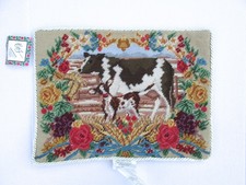 Needlepoint Hand Made Corded Country Cottage Shabby Chic Cow Pillow Cover