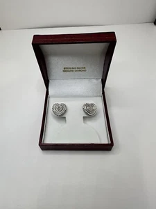 STERLING SILVER 925 DIAMOND ACCENTS MULTI DESIGN HEART STUD EARRINGS. NOS - Picture 1 of 5