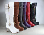 NEW Women's Dress Casual Fashion Buckle Zip High Heel Knee High Boots Shoes