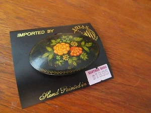 Sovak Internat'l Imports handbemalte Russland Schwarzlack Brosche Anstecknadel Floral Neu mit Etikett! - Bild 1 von 10