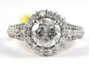 Natural Round Diamond Solitaire Lady's Ring 14k White Gold 3.00Ct - Picture 1 of 8