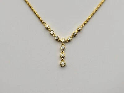 14k Round Bezel Set Natural Diamonds 0.25ctw. Wheat Chain Ladies Neclklace 21" - Image 1 of 4