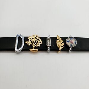 Lot of KEEP COLLECTIVE Black Rubber Band + 4 Charms: "D", Tree, Feather, Compass