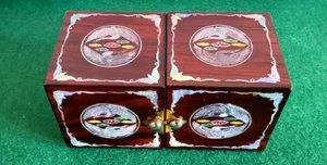 Vintage Schmuckschatulle permutt Kraniche Schmetterling Muster vier Schublade - Bild 1 von 24