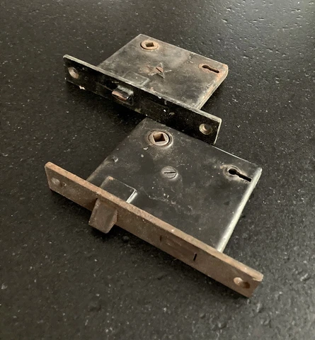 Vintage Antique Mortise Interior Door Locks Lot Of 2 w/ Brass Fronts Cover