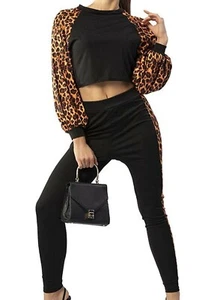 tracksuit size large 2 piece black Soft Leopard Outfit - Picture 1 of 10