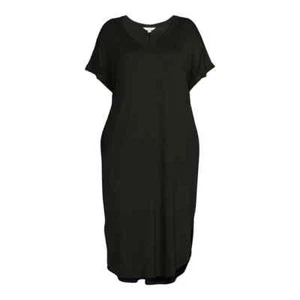 Terra & Sky Women's Plus Size V-Neck T-Shirt Midi Dress 4X Black --B3-- - Picture 1 of 5