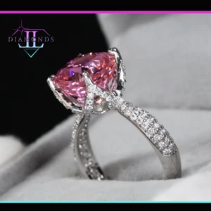 Womens Pink Diamond Ring, Pink Crushed Diamond Ring, Pink Simulated Diamond Ring - Picture 1 of 10