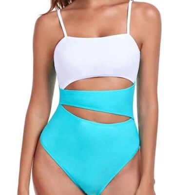 Traje de baño RELLECIGA de una pieza para mujer talla S azul/blanco acolchado EE. UU. NUEVO CON ETIQUETAS Foto 1 de 4