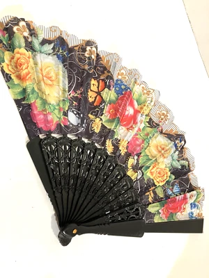Hermoso abanico de mano de tela floral multicolor Foto 1 de 4