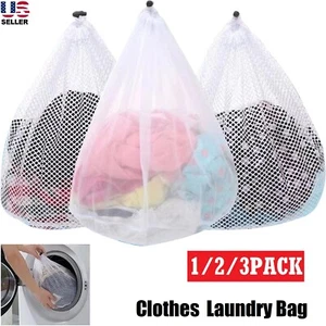 3× Heavy Duty Laundry Bag Large Mesh Wash Clothes With Drawstring Top Closure US - Picture 1 of 24
