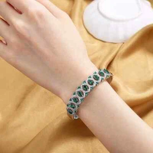 26 CT Prong Set Marquise Green Emerald & White Sapphire Eternity Bangle Bracelet - Picture 1 of 10