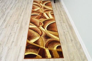 Premium Carved Modern Contemporary Abstract Rug 2305 Brown Chocolate 2'2''x7'4 - Picture 1 of 9