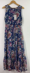 LARA G. By LARA GUIDOTTI Blue Floral Silk Blend Sleeveless Maxi Dress Large - Picture 1 of 15