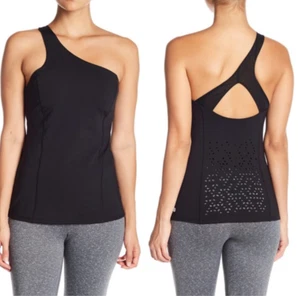 Neu Zella One-Shoulder ärmellos Yoga+Studio 98% Polyester schwarz Tank Top Gr. L - Bild 1 von 11