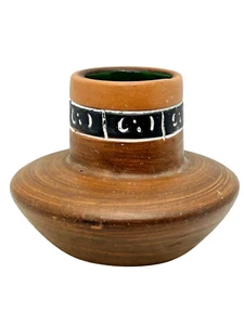 Runde rote Ware Keramik Maya Azteken Design Vase grün innen Glasur 3,5 Zoll - Bild 1 von 6