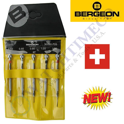 Bergeon 30080-P05 (Replaces # 2868) Set of 5 Watchmaker's Chromed Screwdrivers - Image 1 of 1