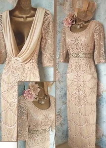 Sue Wong gold Lace 20s Deco Wedding Bride evening Y2k Beaded Long dress 8 vtg - Picture 1 of 18