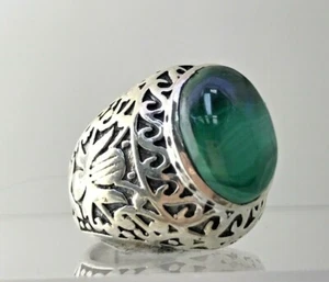 Anillo de sello ovalado de malaquita en plata de ley talla 6 - Imagen 1 de 12