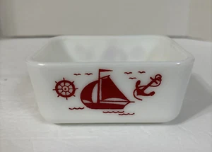 Vintage McKee Milk Glass Red Sailboat Nautical 5"x4" Refrigerator Dish No Lid - Picture 1 of 9