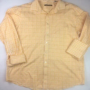 Mens Sean John 34 / 35 18 shirt button front long sleeve yellow white plaid - Picture 1 of 7
