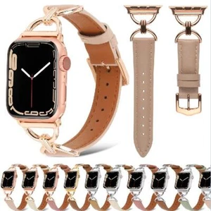 Fashion Leather Strap Metal Buckle for Apple Watch Ultra Series 8 SE 7 6 5 4 3 2 - Photo 1 sur 45