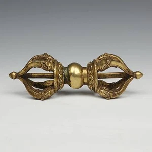 ANTIQUE GILDED COPPER VAJRA THUNDERBOLT DIAMOND NEPAL BUDDHISM LATE 19TH C. - Picture 1 of 5