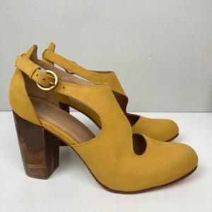 Fortress of Inca Luna Naya Amber Yellow Suede Sculpted Wood Heels US 10, EU 40 - Picture 1 of 7