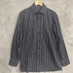 GEORGE MENS SHIRT SIZE UK 16IN NECK BLACK STRIPED LONG SLEEVE COLLARED BUTTON UP - Picture 1 of 11