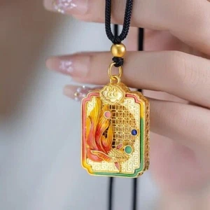 real gold 24K yellow gold Annual surplus goldfish pendant ancient method enamel  - Picture 1 of 5