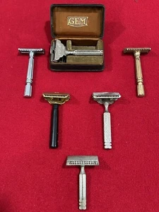 Vintage Lot Of 6 Safety Razors 5 Gem Razors 1 Ever Ready Razor Gem Micromatic - Picture 1 of 15