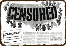1942 First Amendment Censored Vintage-Look DECORATIVE REPLICA METAL SIGN