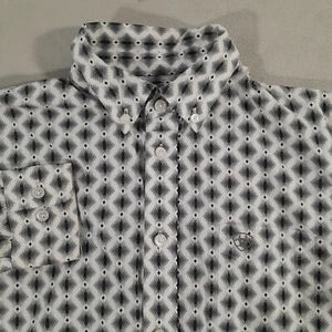 Ariat Shirt Boys XL / 18 White Geometric Button down Western *Discolored - Picture 1 of 13
