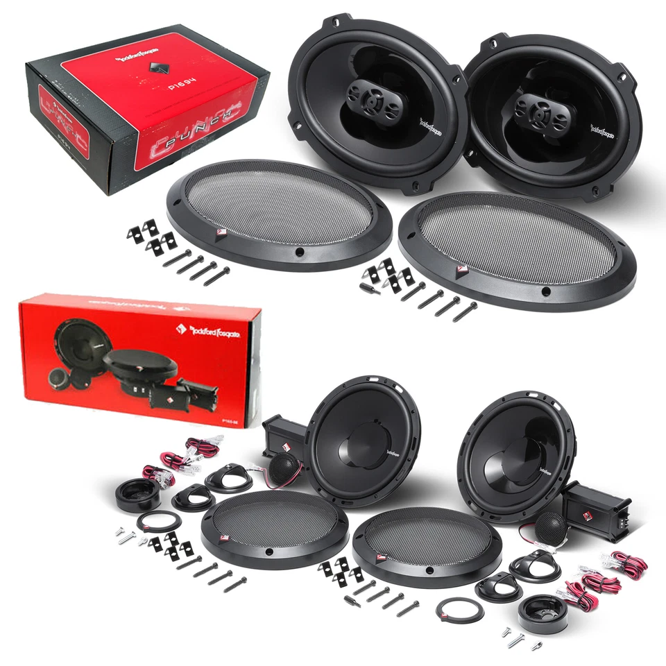 2x Rockford Fosgate P1694 300W 6x9" + 2x P165-SE 120W 6.5" Coaxial Speakers - Image 1 of 4