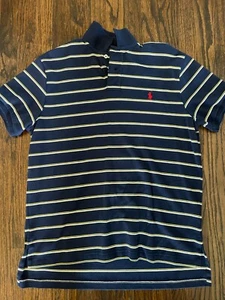 Men's Ralph Lauren POLO Blue Striped Shirt, Short Sleeve, LARGE, Custom Fit! - Picture 1 of 2