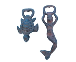 2 METAL MERMAID & SEA TURTLE BEER SODA BOTTLE OPENER OCEAN SEA FIGURE - Picture 1 of 1