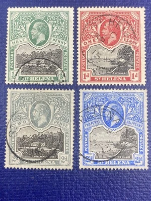 Santa Helena, Juego Parcial 1912-16 KGV MUELLE Y CASA DE GOBIERNO, Usado SC#61/65 Foto 1 de 2