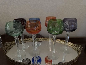 JUEGO DE 7 COPAS DE VINO BOHEMIO CHECO CORTE A CRISTAL TRANSPARENTE Hock 7 1/2" y 7 3/4" - Imagen 1 de 13