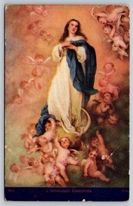 Cartolina L'Immacolata Concezione Dipinto L' Immacclee Parigi c1910 Antico - Foto 1 di 2